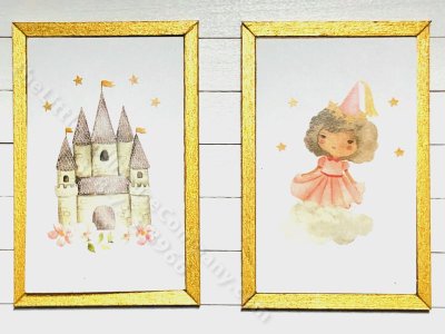 (image for) Miniature Pair Framed Princess and Castle Board Prints