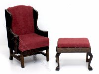 (image for) Miniature Suede Wing Chair & Ottoman for Dollhouses