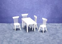 (image for) Dollhouse Miniature White Table with Chairs Set