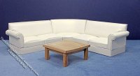(image for) Miniature 3pc Cream Corner Sofa Set w/Oak Table for Dollhouses