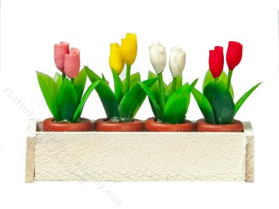 (image for) Miniature White Window Box with Tulips for Dollhouses