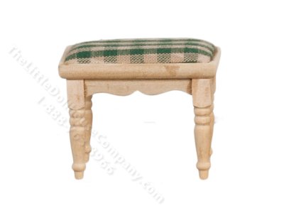 (image for) Miniature Green Gingham Footstool for Dollhouses, Unfinished