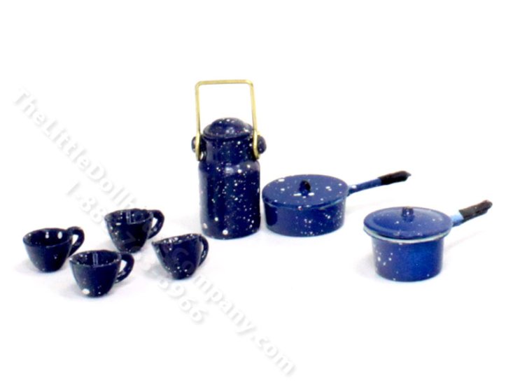 (image for) Miniature Blue Speckleware Enamelware Kitchen Set