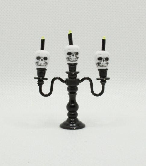 (image for) Miniature 3 Skull Candle Halloween Candlebra