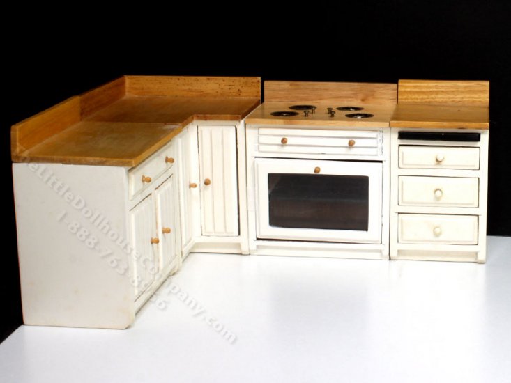 (image for) Miniature AS IS 4 Piece White and Oak Kitchen Set