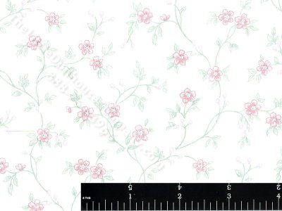 (image for) Pink Flower Vine on Stripe Miniature Wallpaper for Dollhouses