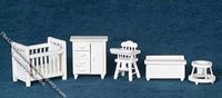 (image for) Miniature White 1/2" Scale Baby Room Set for Dollhouses