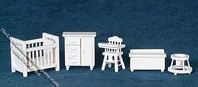 (image for) Miniature White 1/2" Scale Baby Room Set for Dollhouses