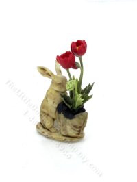 (image for) Miniature Rabbit with Lettuce and Poppies Figurine
