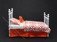 (image for) Miniature Wrought Iron Twin/Single Bed for Dollhouses - Orange & White