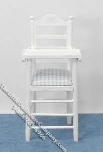 (image for) Miniature White High Chair with Blue Seat for Dollhouses