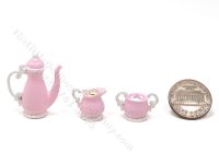 (image for) Miniature Georgian Style 3 Piece Coffee/Tea Set for Dollhouses - Pink & White