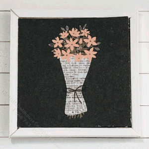 (image for) Miniature Square Painting of Pink Flowers Wrapped in Newspaper