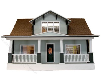 (image for) Assembled and Finished Classic Bungalow Dollhouse in Green