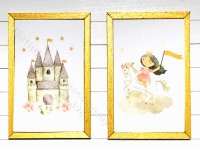 (image for) Miniature Pair Framed Princess on a Horse & Castle Board Prints