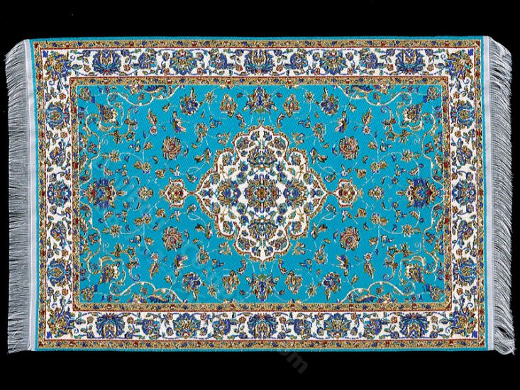 (image for) Dollhouse Scale Model Turkish Carpet - Aqua and Gold
