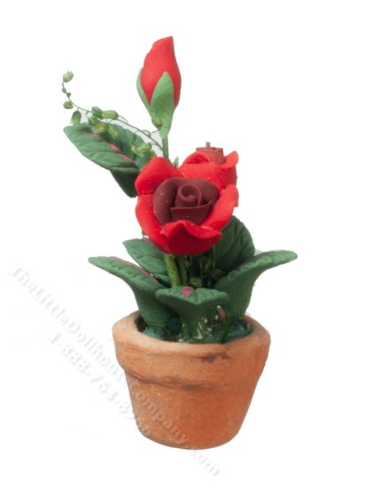 (image for) Miniature Red Roses in Pot for Dollhouses