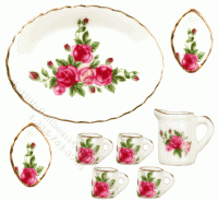 (image for) Miniature Red Rose 8-Piece Mugs and Plates Set