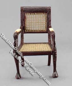 (image for) Miniature Mahogany Finish Caned Swan Armchair for Dollhouses