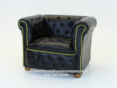 (image for) Dollhouse Miniature Leather Buttoned Arm Chair - Black