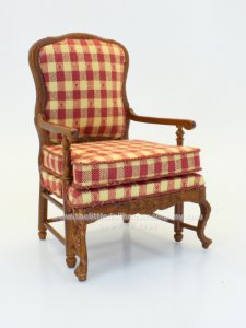 (image for) Miniature Red Check Walnut Arm Chair