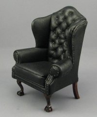 (image for) Dollhouse Miniature Black Winged Armchair by Judith Blondell