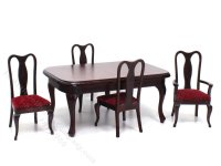 (image for) Miniature 5 Piece Mahogany Dining Set for Dollhouses