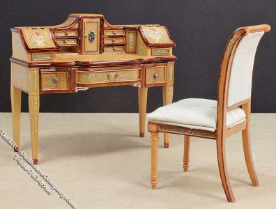 (image for) Miniature Painted Desk & Chair Set for Dollhouses