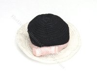 (image for) Miniature Black and White Handmade Sun Hat with Pink Ribbon
