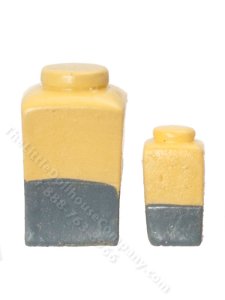(image for) Miniature Yellow and Grey Jars for Dollhouses (2pc)