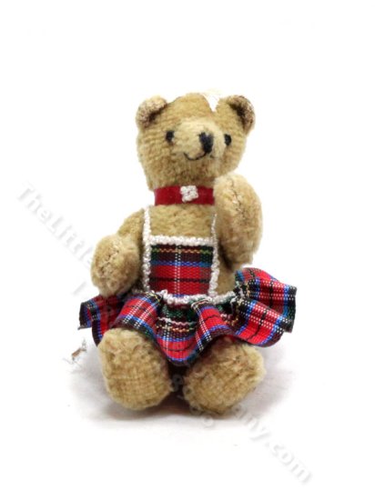 (image for) Miniature Bear in a Plaid Dress for Dollhouses