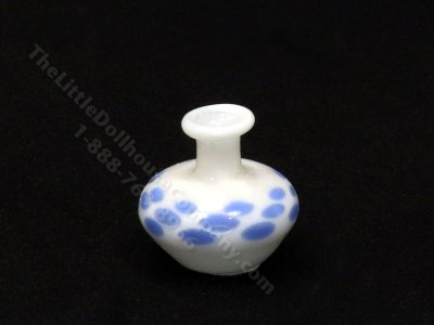 (image for) Dollhouse Scale Model White Blue Speckled Glass Vase - Large