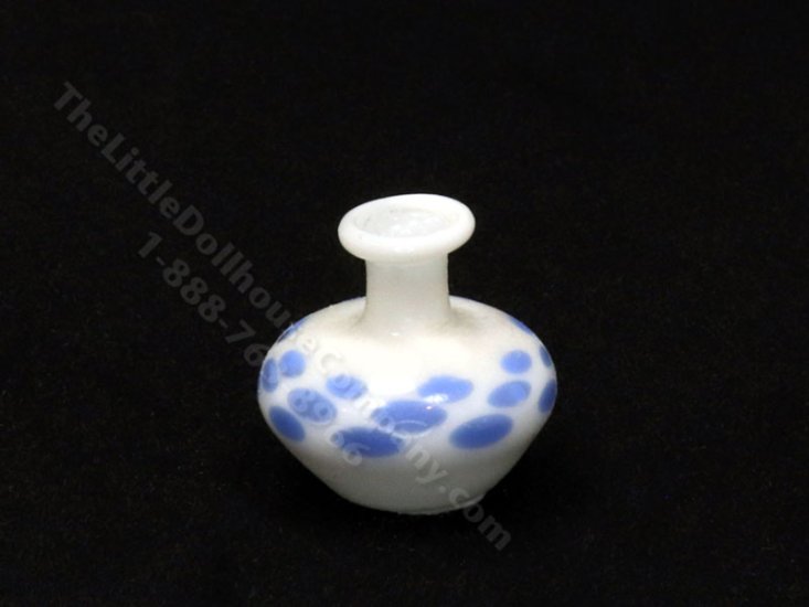 (image for) Dollhouse Scale Model White Blue Speckled Glass Vase - Large
