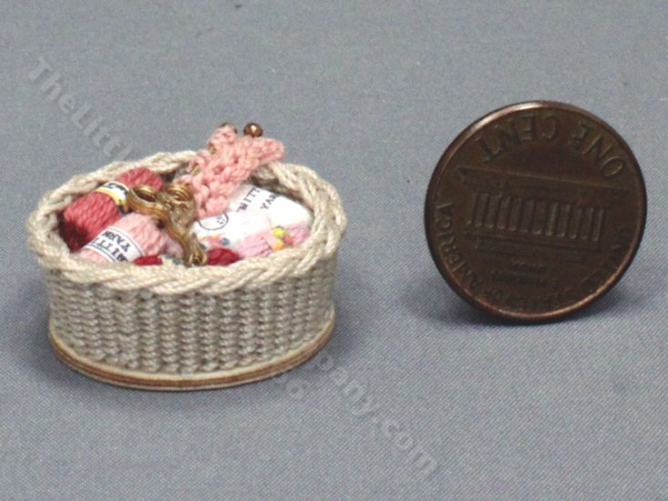 (image for) Miniature Handmade Knitting Basket for Dollhouses