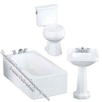 (image for) Miniature White Modern 3 Piece Bathroom Set for Dollhouses