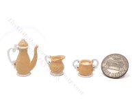 (image for) Miniature Georgian Style 3 Piece Coffee/Tea Set for Dollhouses - Tawny & White