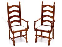 (image for) Miniature Pair of Walnut Ladder Back Armchairs for Dollhouses