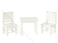 (image for) Miniature Childrens White Table with 2 Chairs for Dollhouses