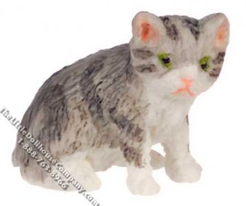 (image for) Miniature Light Gray Sitting Kitten for Dollhouses