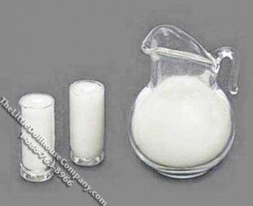(image for) Miniature Pitcher of Milk with Two Glasses for Dollhouses