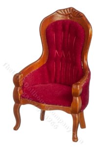 (image for) Miniature Gentleman's Chair for Dollhouses - Red/Walnut
