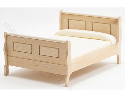 (image for) Miniature Unfinished Sleigh Bed w/ White Bedding for Dollhouses