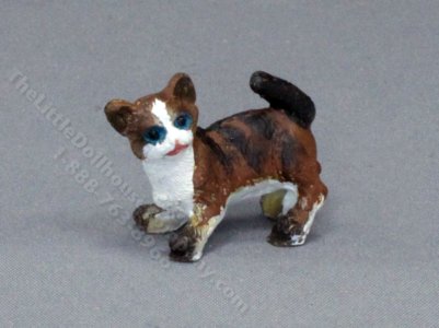 (image for) Miniature Standing Brown and White Kitten for Dollhouses