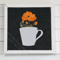 (image for) Miniature Square Painting of an Orange Flower in a White Mug