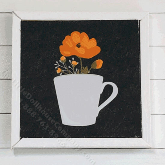 (image for) Miniature Square Painting of an Orange Flower in a White Mug