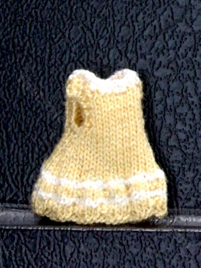 (image for) Miniature Yellow and White Handknit Doll's Dress