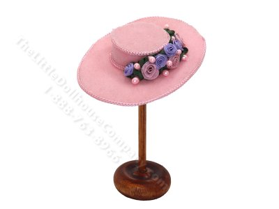 (image for) Vintage Miniature Lady's Pink Wide Brimmed Hat for Dollhouses