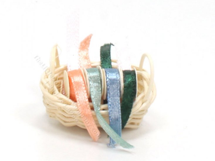 (image for) Miniature Spools of Ribbon in Oval Basket by Taylor Jade