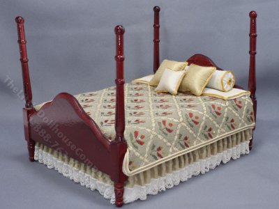 (image for) Miniature 4-Poster Mahogany Bed Dressed in Gold