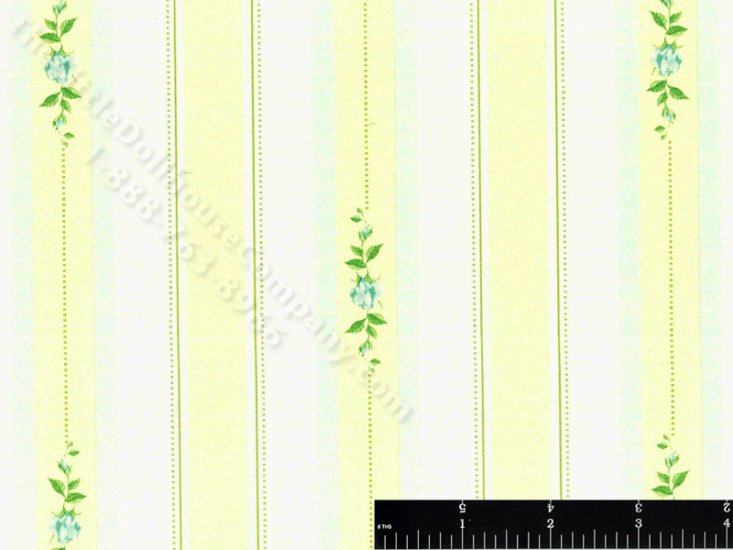 (image for) Yellow/Blue Stripe w Rose Miniature Wallpaper for Dollhouses